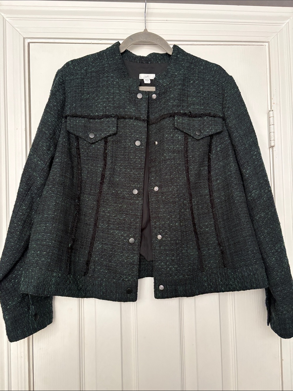 J. Jill Dark Green Tweed Snap-Front Jacket Size L
